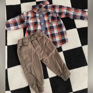 Plaid collared shirt with bow tie and matching joggers